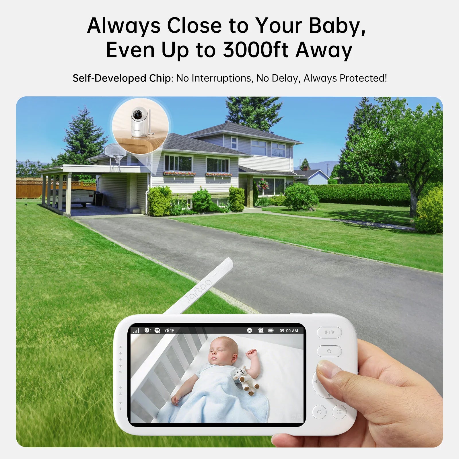 2K Video Baby Monitor, 3000Ft Long Range No Wifi Baby Monitor with 2 Cameras and Audio, 5.5" Split Display, AI Cry Detect, IR Night Vision, 2-Way Audio, 6000Mah