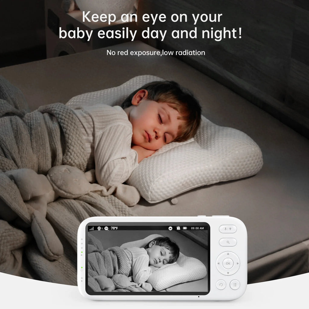 2K Video Baby Monitor, 3000Ft Long Range No Wifi Baby Monitor with 2 Cameras and Audio, 5.5" Split Display, AI Cry Detect, IR Night Vision, 2-Way Audio, 6000Mah